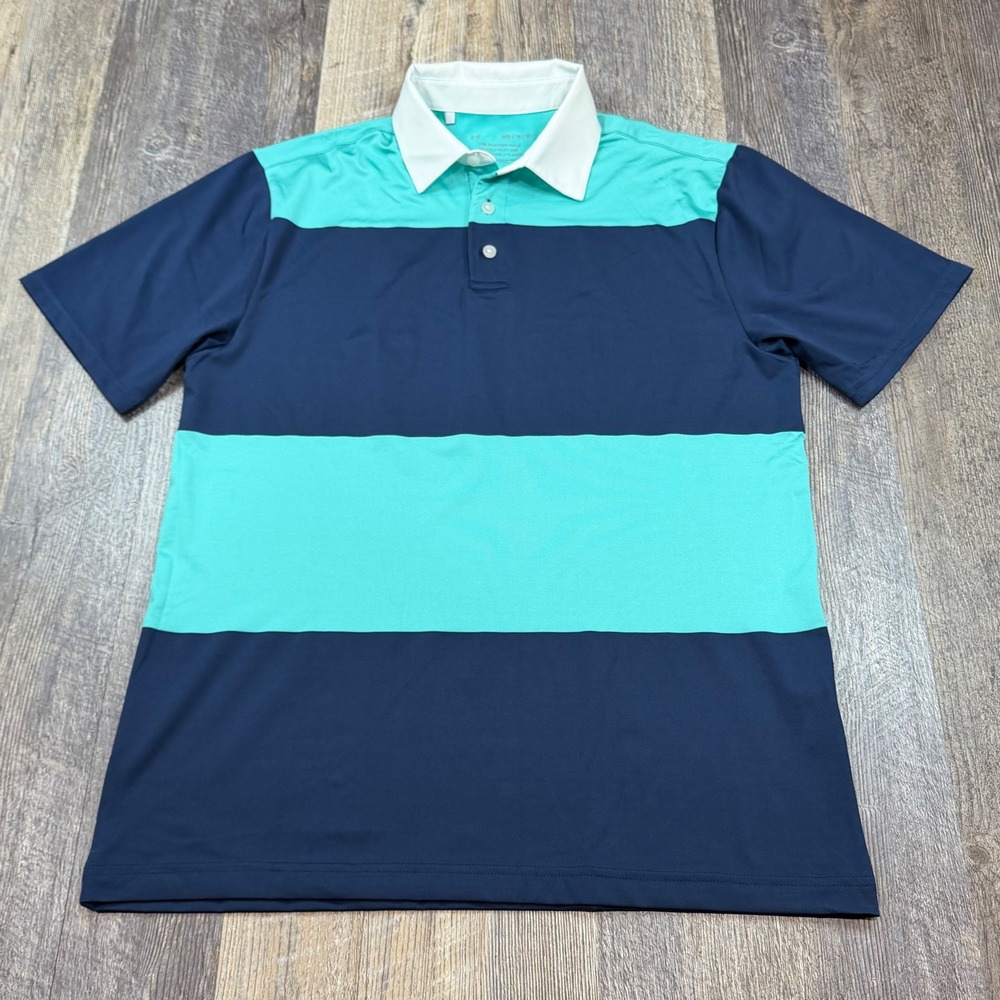 Under Armour Playoff Polo Mens Medium Navy Blue Teal Striped Golf Shirt